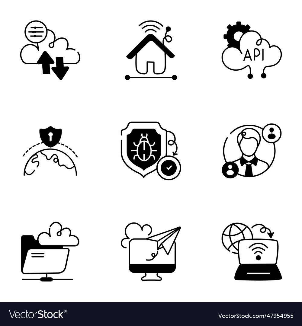 Modern pack of secure networking drawing icons