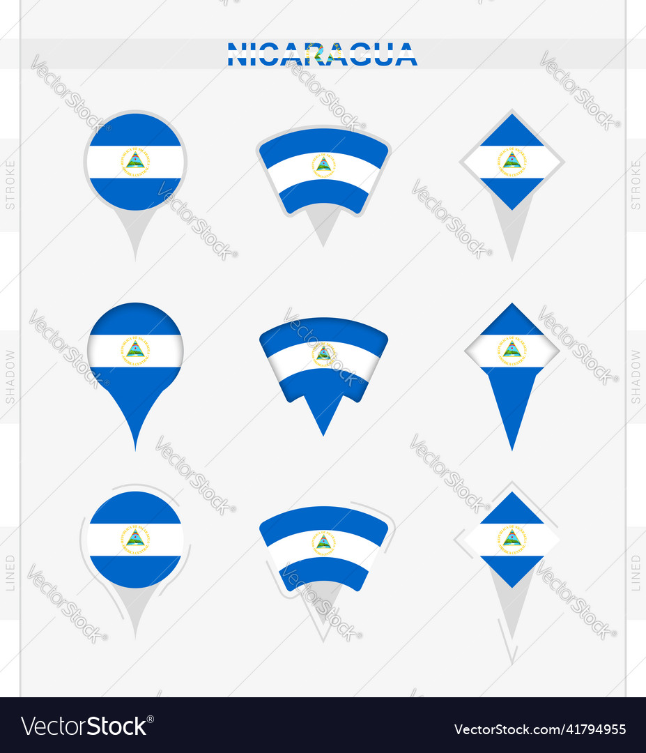 Nicaragua flag set of location pin icons