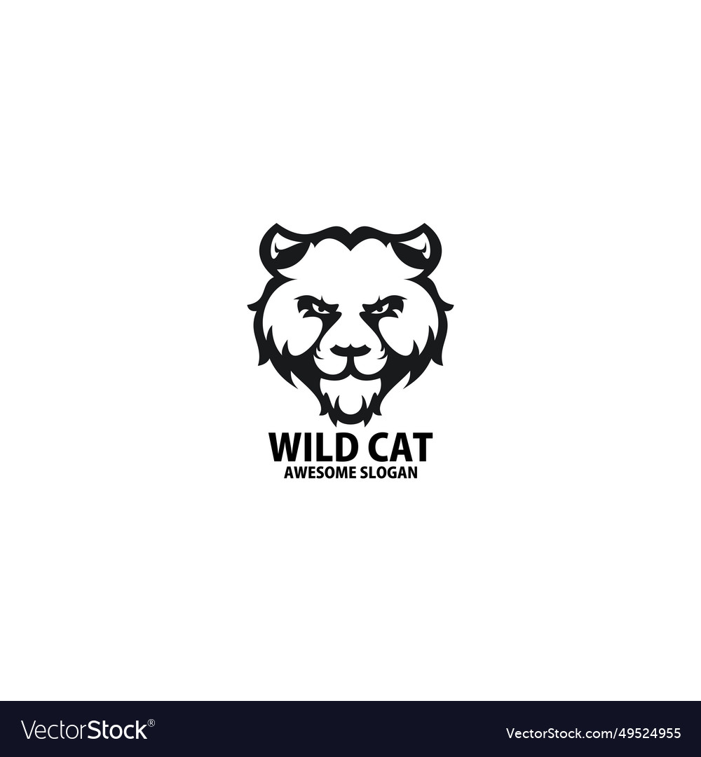 Wild cat head logo design line color Royalty Free Vector