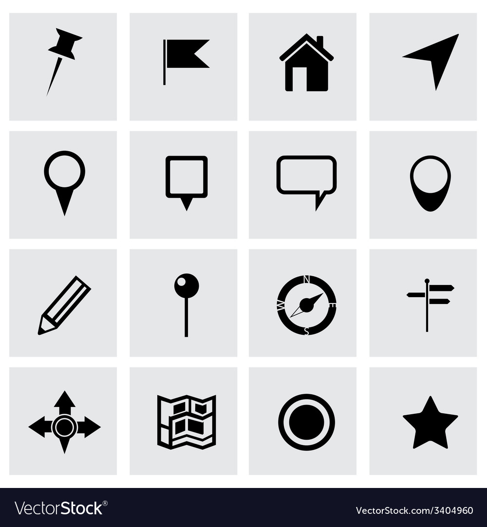 Black map icons set