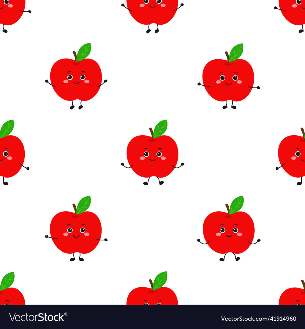 Cute cartoon apple seamless pattern Royalty Free Vector