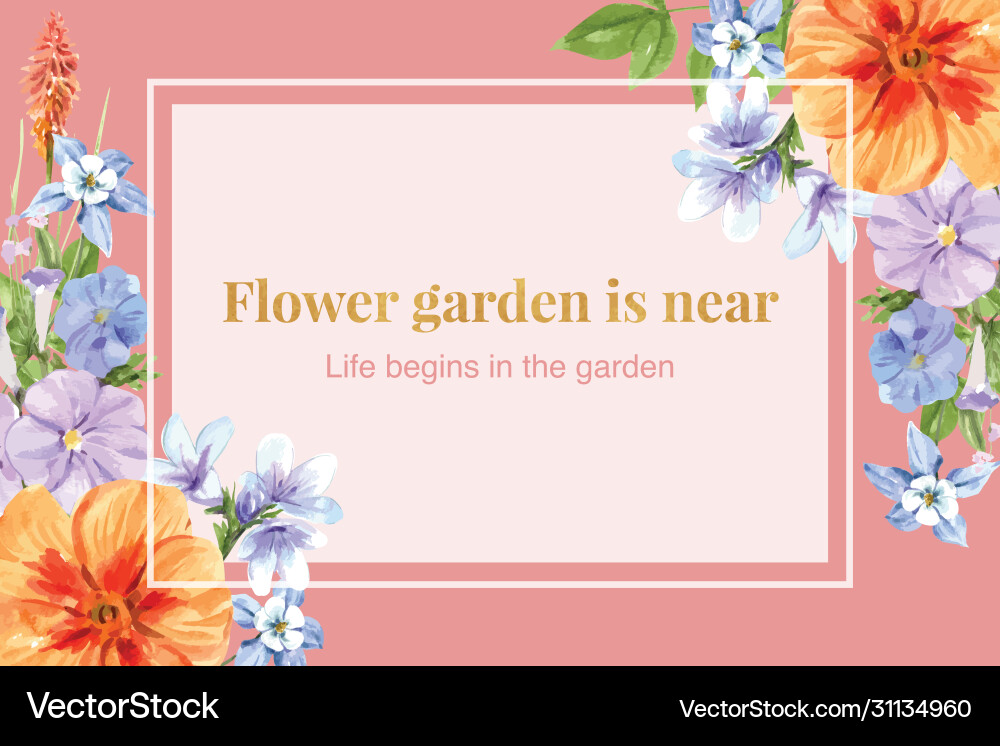 Flower garden frame design with kniphofia Vector Image