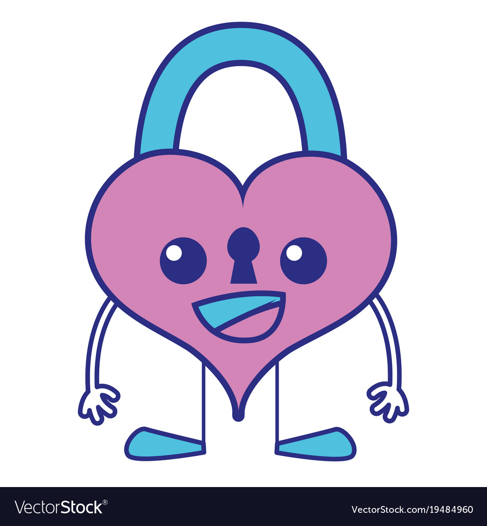 Volle Farbe glücklich Herz Padlock kawaii mit Armen