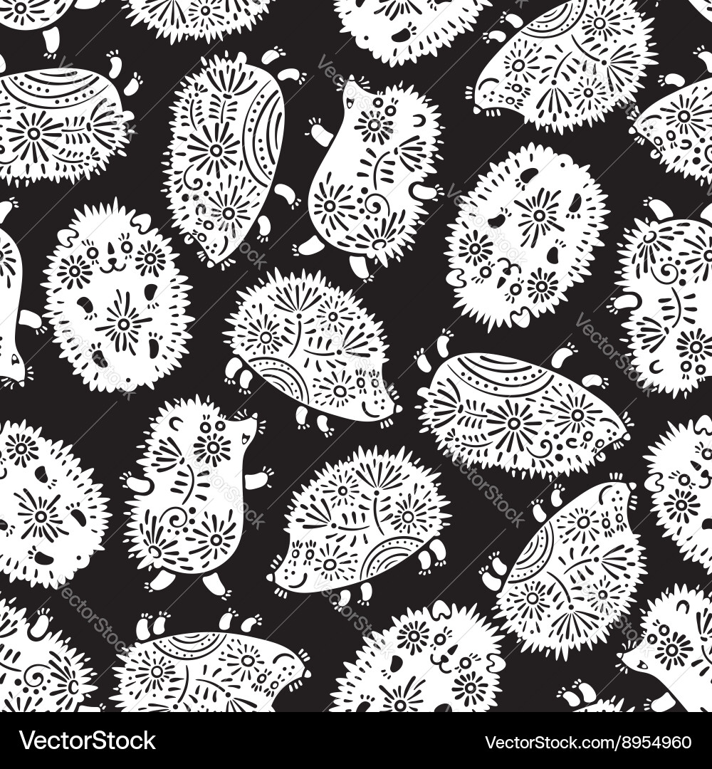 Seamless pattern with decorative hedgehogs cute Vector Image