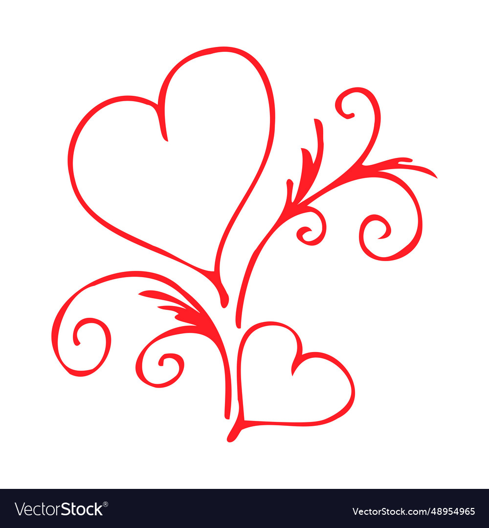 Couple of red outlined hearts on white background Vector Image