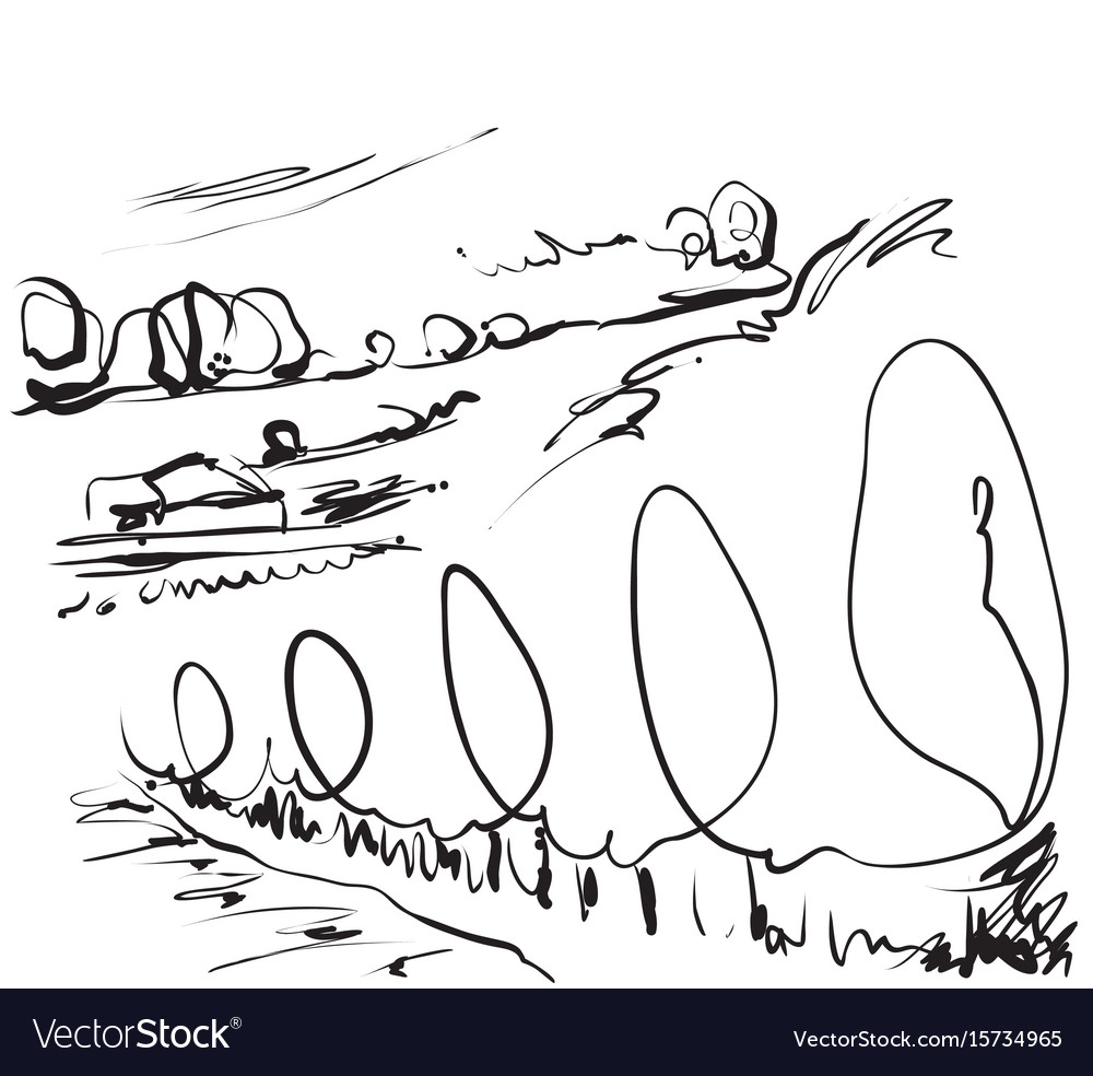 Hand drawn of a vineyard field