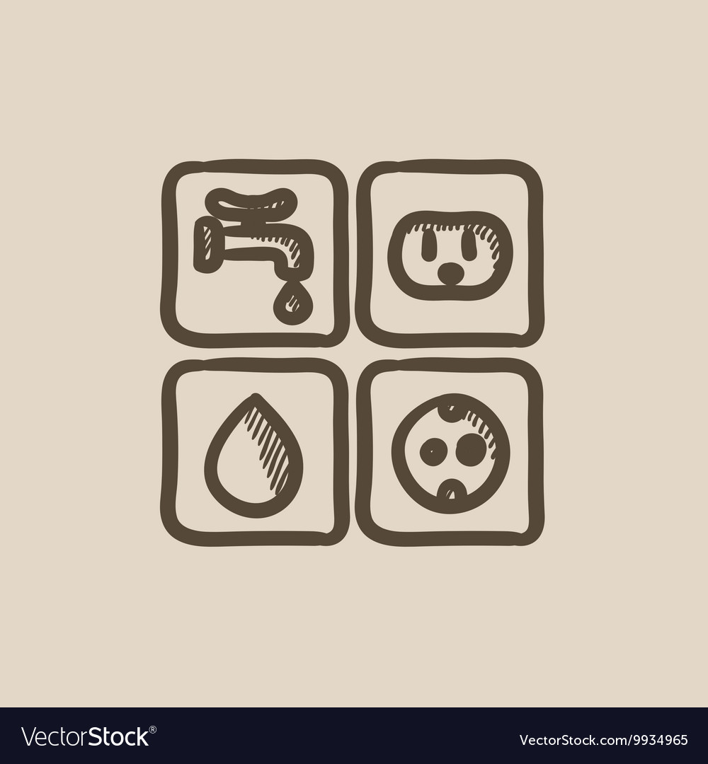 Utilities signs electricity and water sketch icon