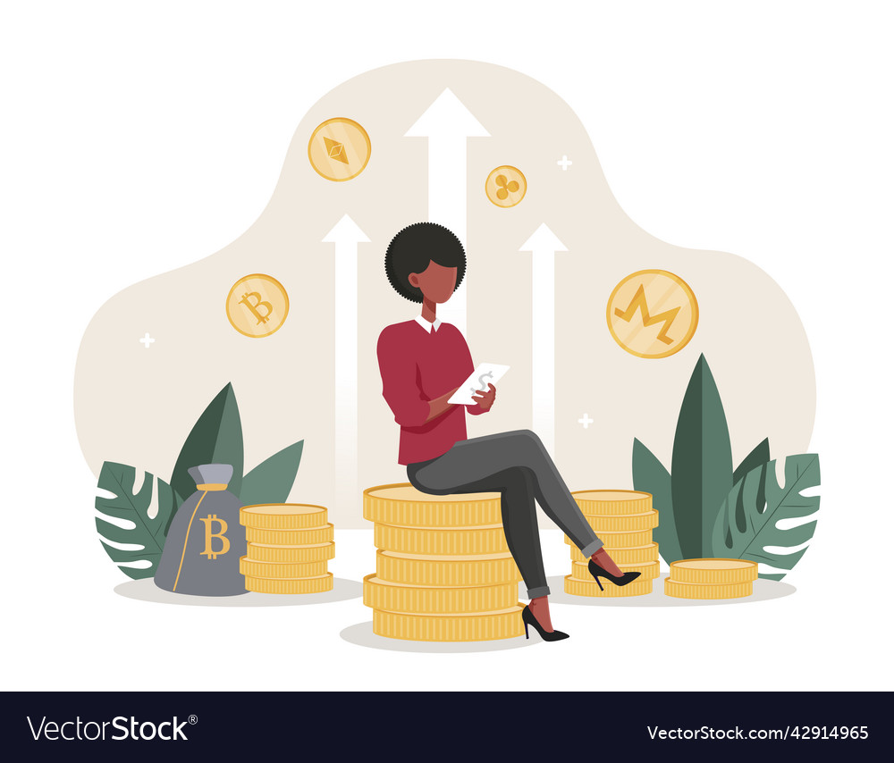 Woman with cryptocurrency