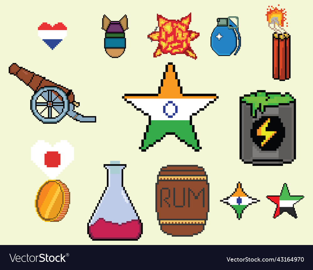 8 bit pixel art game icon set