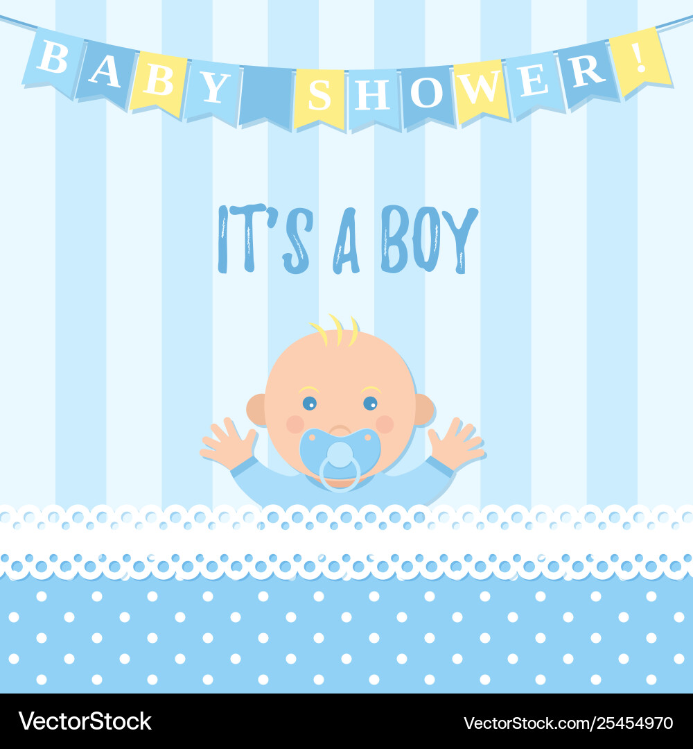 Bashower Boy Card Blue Banner With Kid Royalty Free Vector