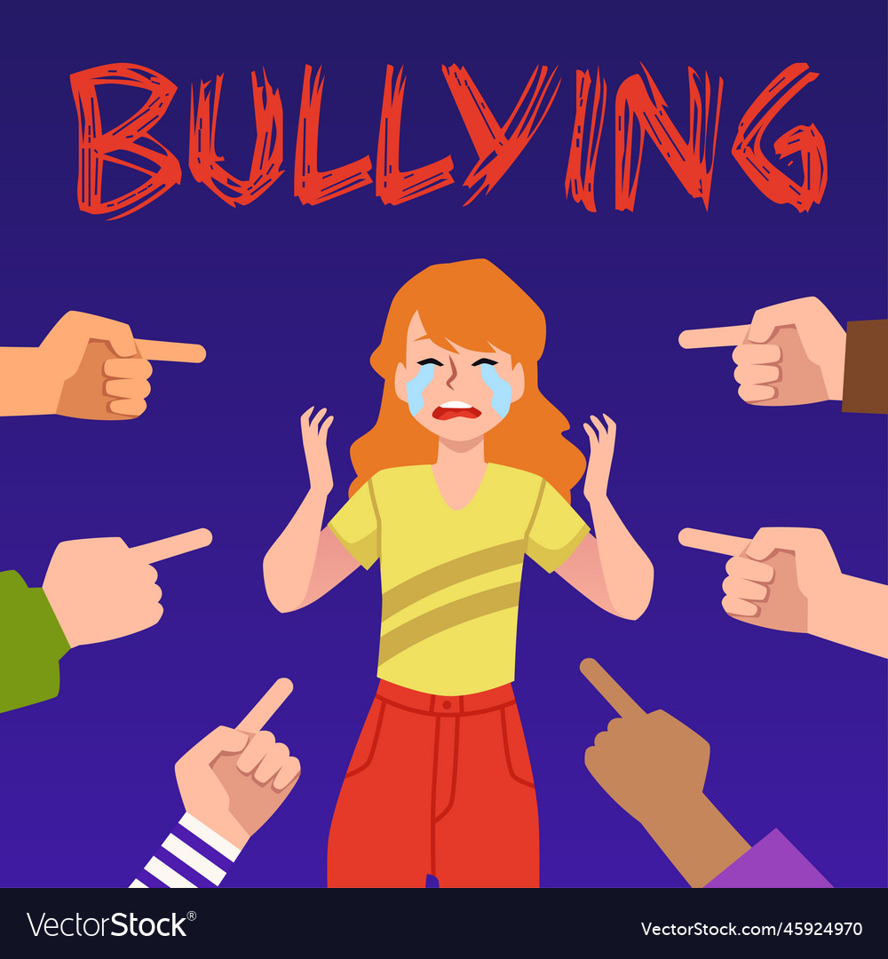 Bullying banner with crying woman and hands Vector Image