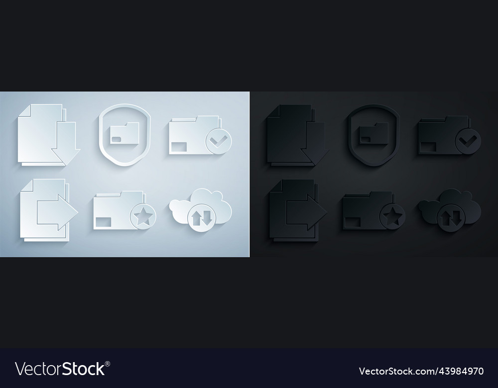 Set document folder with star and check mark next vector image Set document folder with star and check mark next