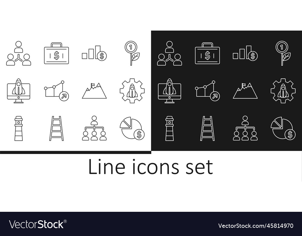 Set line pie chart and dollar startup project vector image Set line pie chart and dollar startup project