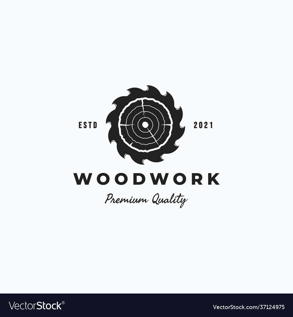 Carpentry vintage saw blade and tree rings logo