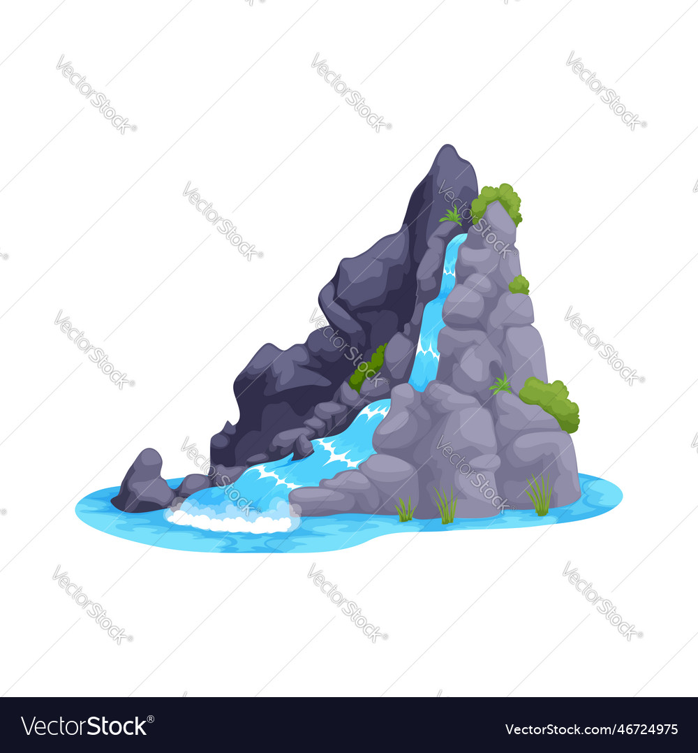 Cartoon waterfall jungle rock water cascade Vector Image