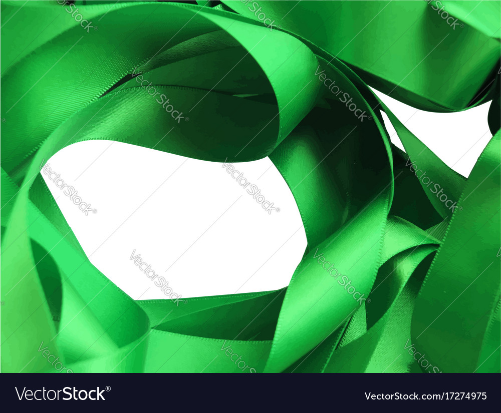 Green ribbon over white background design element