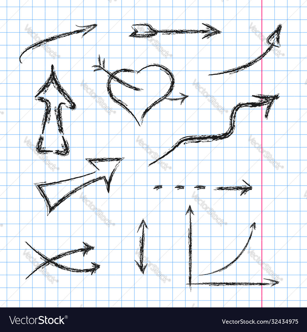 Hand drawn arrows heart shape and graph checkered