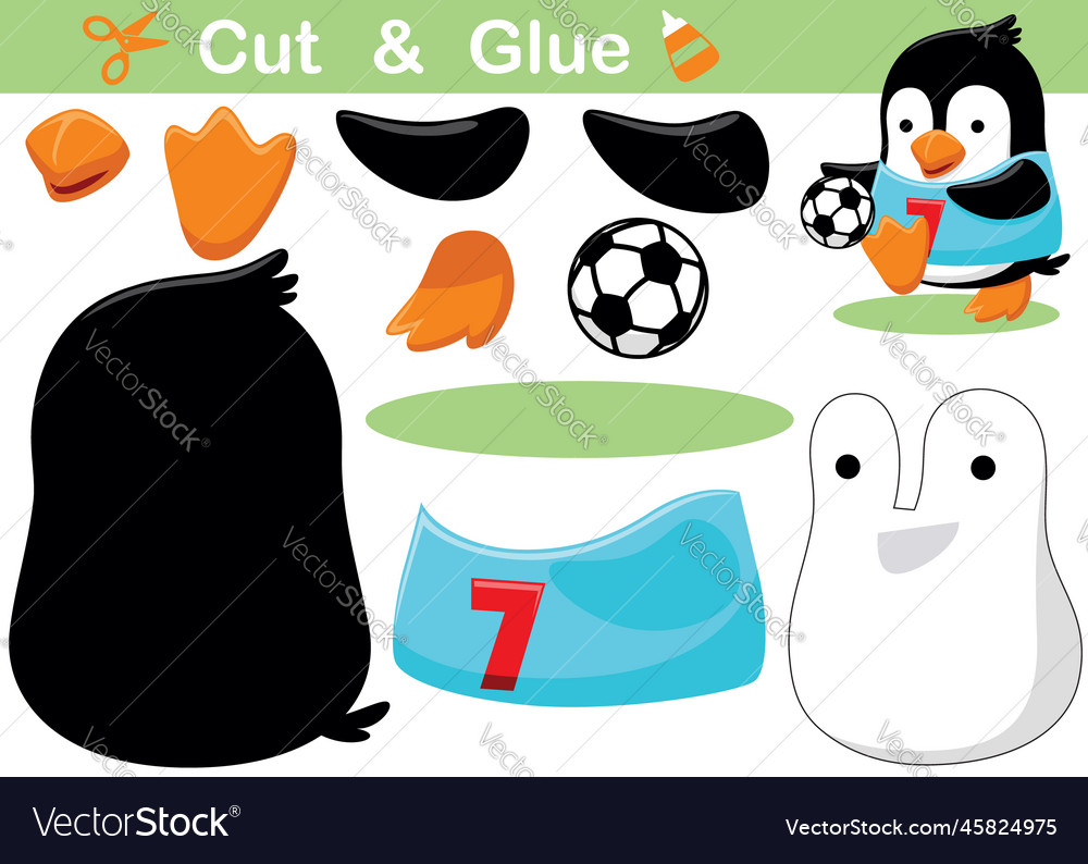 Little penguin playing soccer education paper