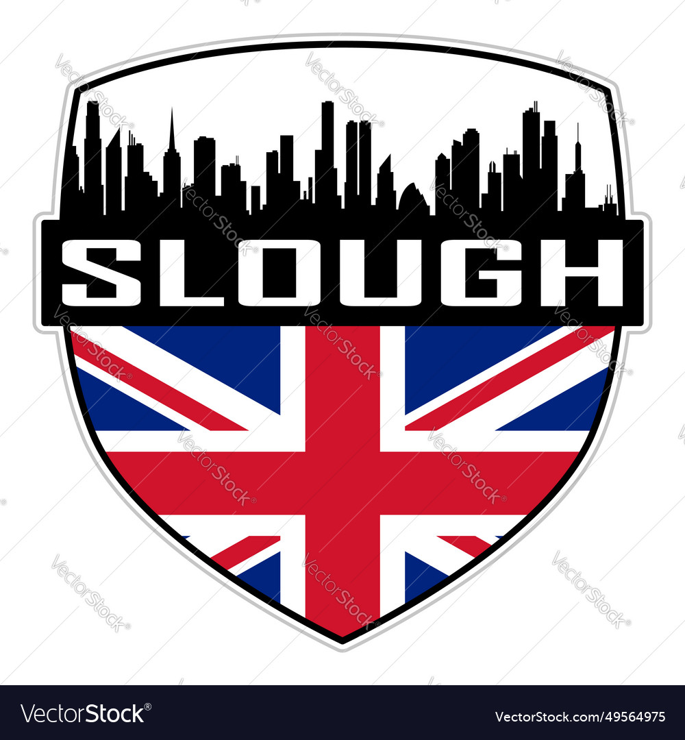 Slough skyline silhouette uk flag travel sticker Vector Image