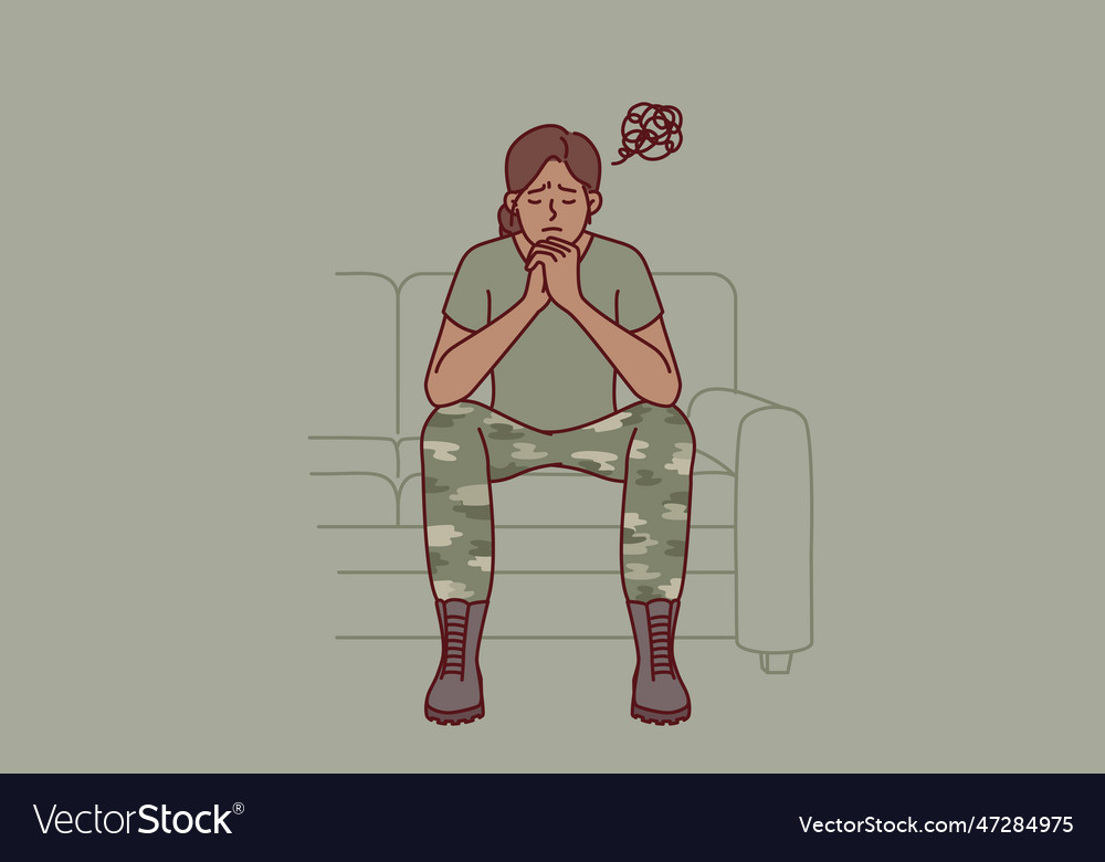 Woman soldier suffers from ptsd caused by bad Vector Image