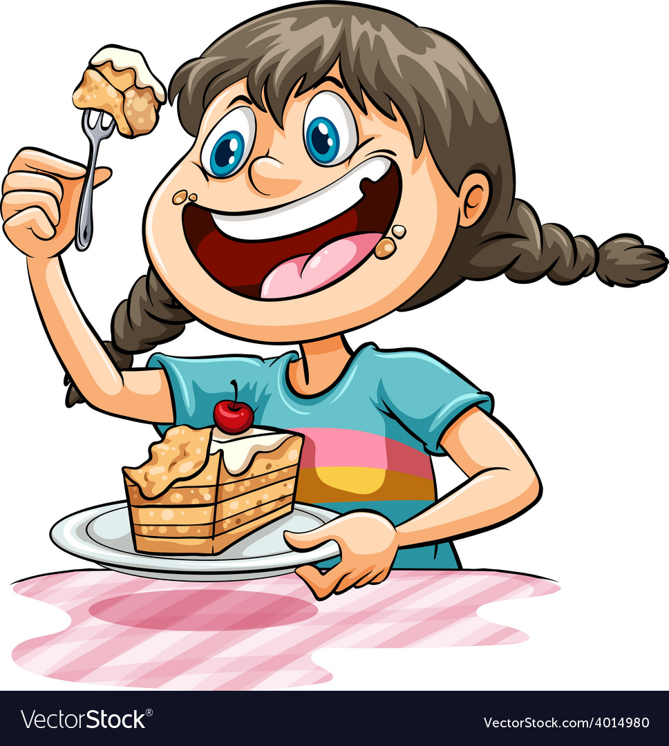 A girl eating a cake Royalty Free Vector Image