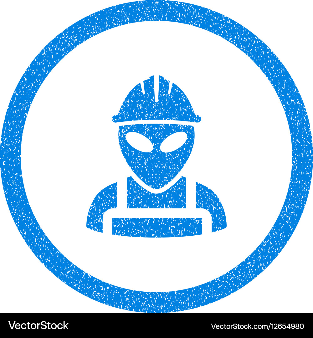 Alien worker rounded icon rubber stamp Royalty Free Vector