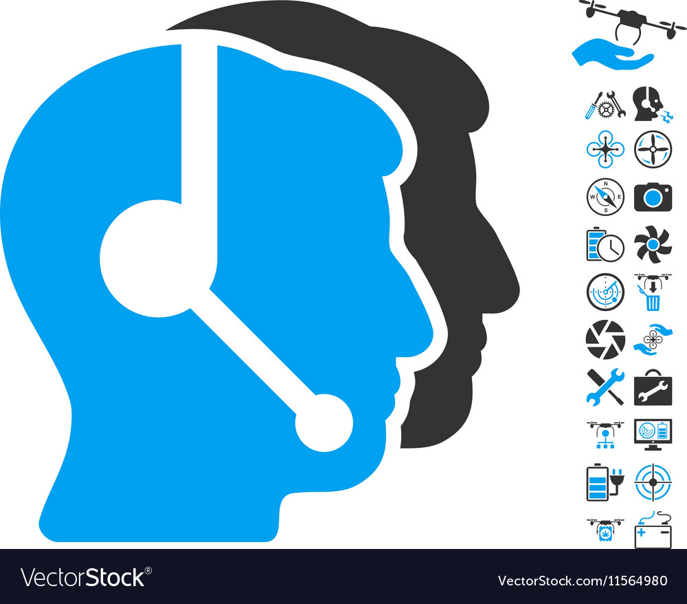 Call center operators icon with copter tools bonus
