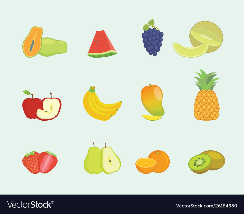 Fruit set collection with various shape vector image Fruit set collection with various shape