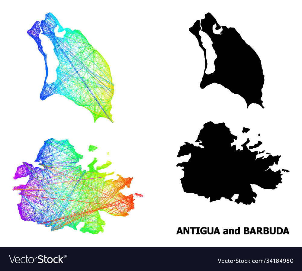 Geraffte Karte Antigua und Barbuda mit Regenbogen