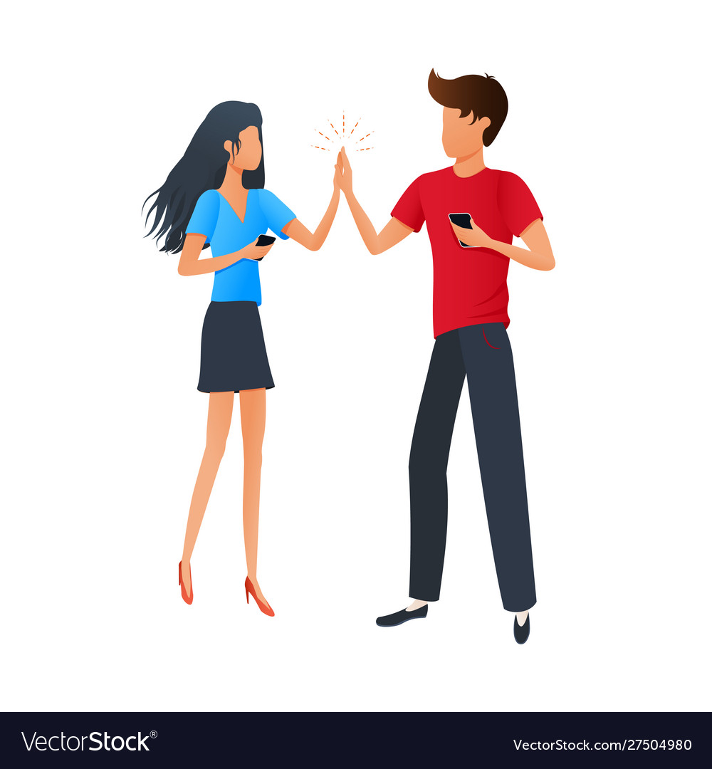 High five between young man and woman holding