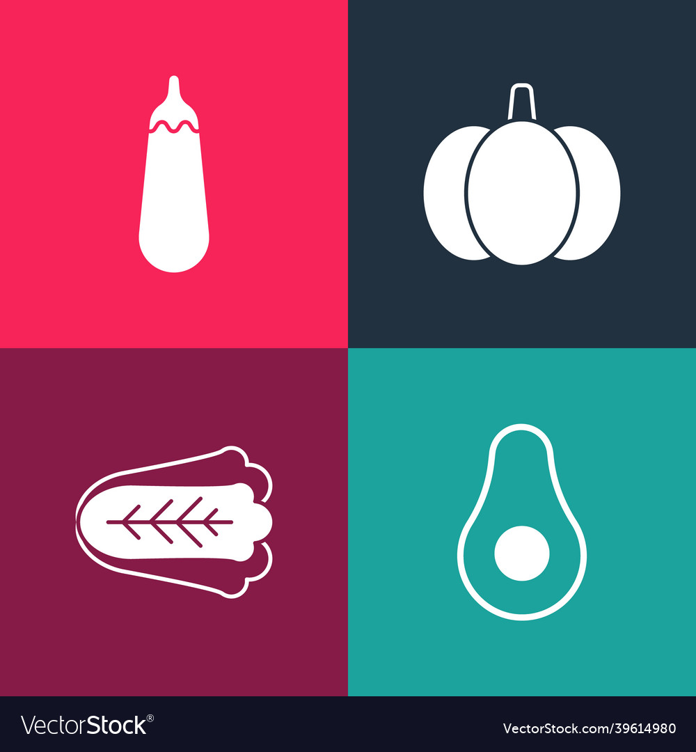 Set pop art avocado fruit cabbage pumpkin Vector Image