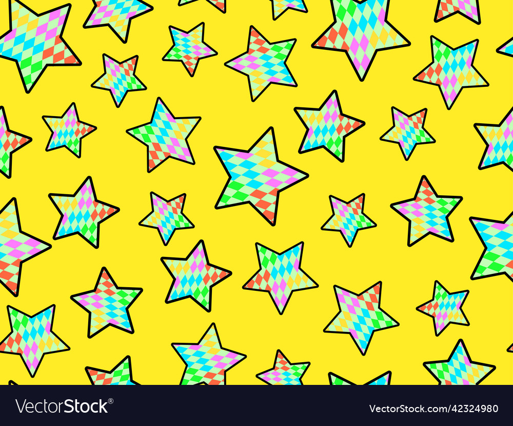 Star with checkered pattern seamless pattern Vector Image