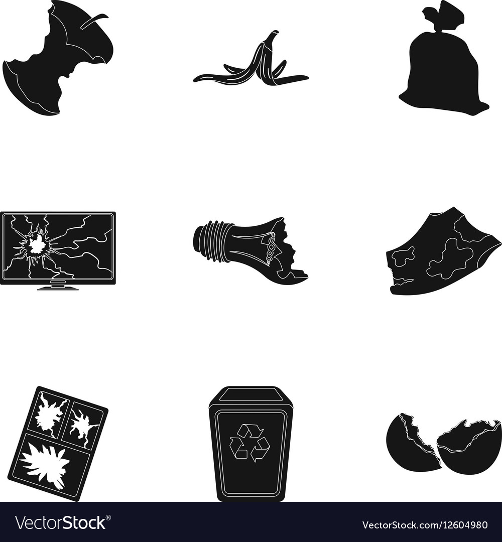Trash and garbage set icons in black style big