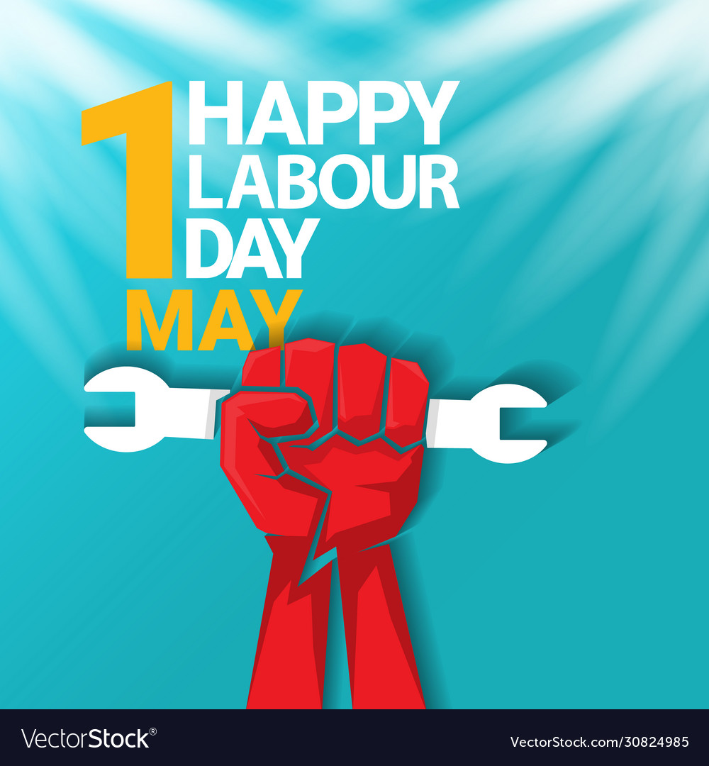 1 may happy labour day label with strong Vector Image