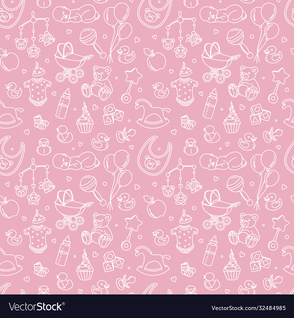 Baby Shower Pattern - Pastel Balloons & Rattle