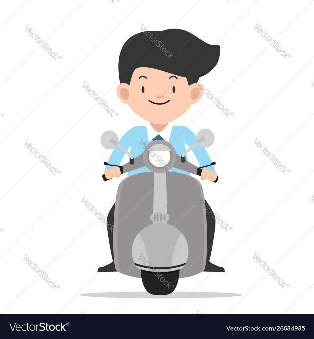 Businessman driving front view motorbike