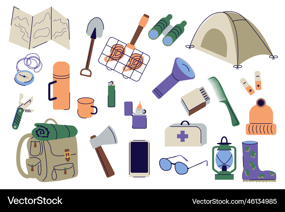 Camping set graphic elements in flat design Vector Image