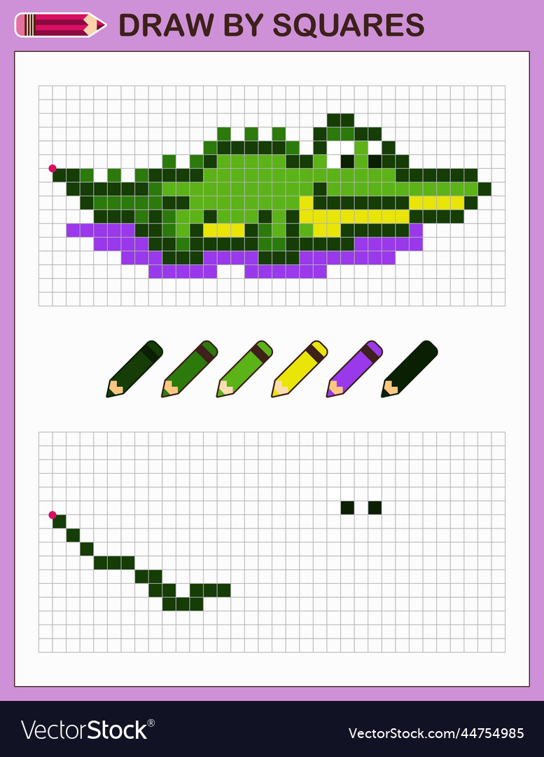 Draw crocodile by squares copy the picture