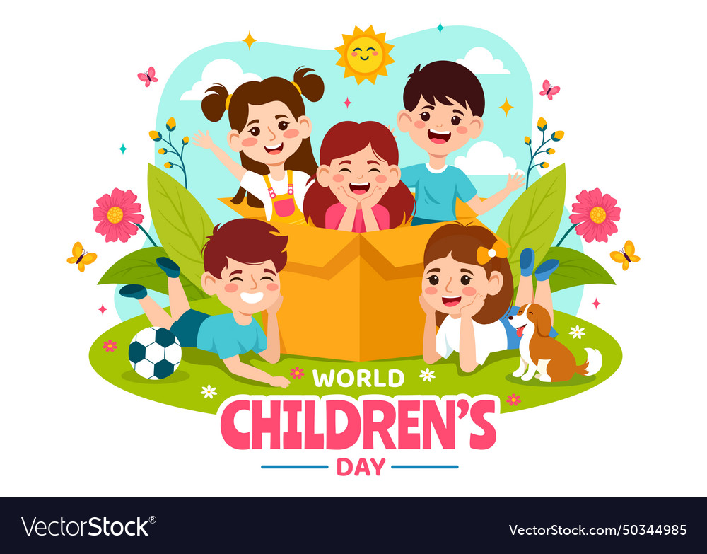 Happy Children Day With Kids Togetherness Vector Image