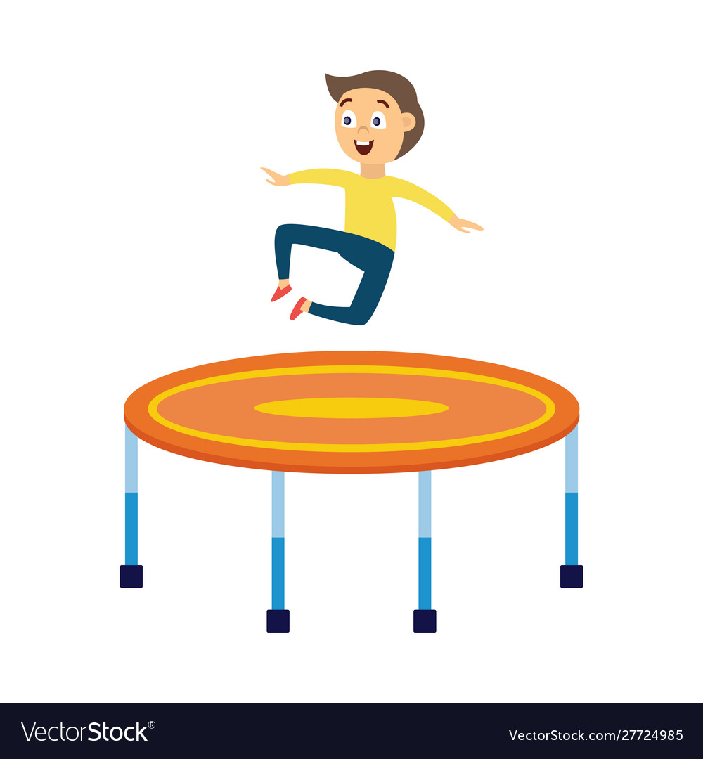 Happy preschool kid jumping on trampoline Vector Image