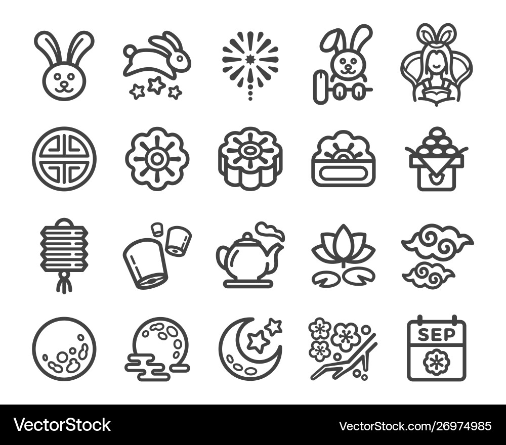 Moon festival icon set Royalty Free Vector Image