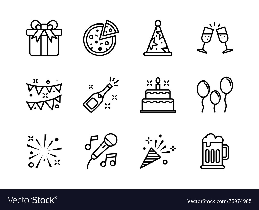 Party icon set outline style symbols for website Vector Image