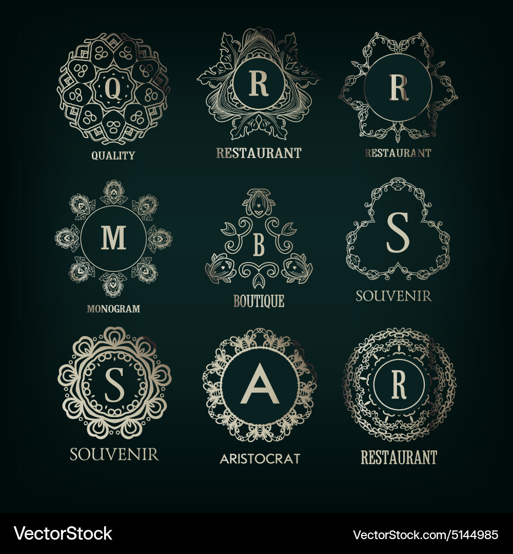 Set of luxury simple and elegant silver monogram Vector Image