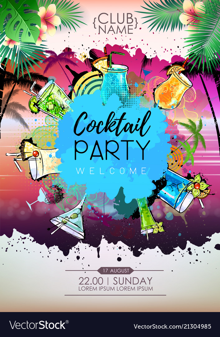 Summer cocktail party poster design menu Vector Image