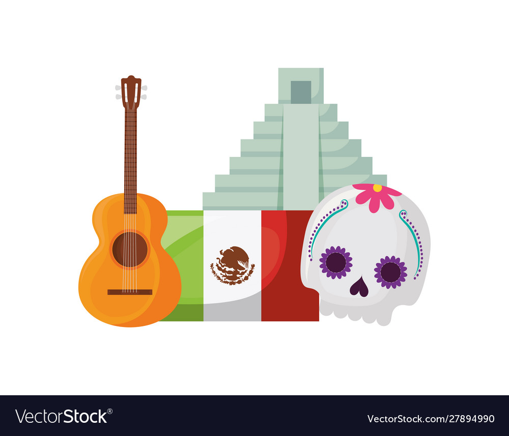 Aztec temple with set icons on white background Vector Image