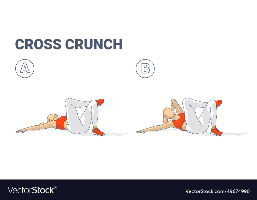 Cross crunches abs exercise female home workout Vector Image