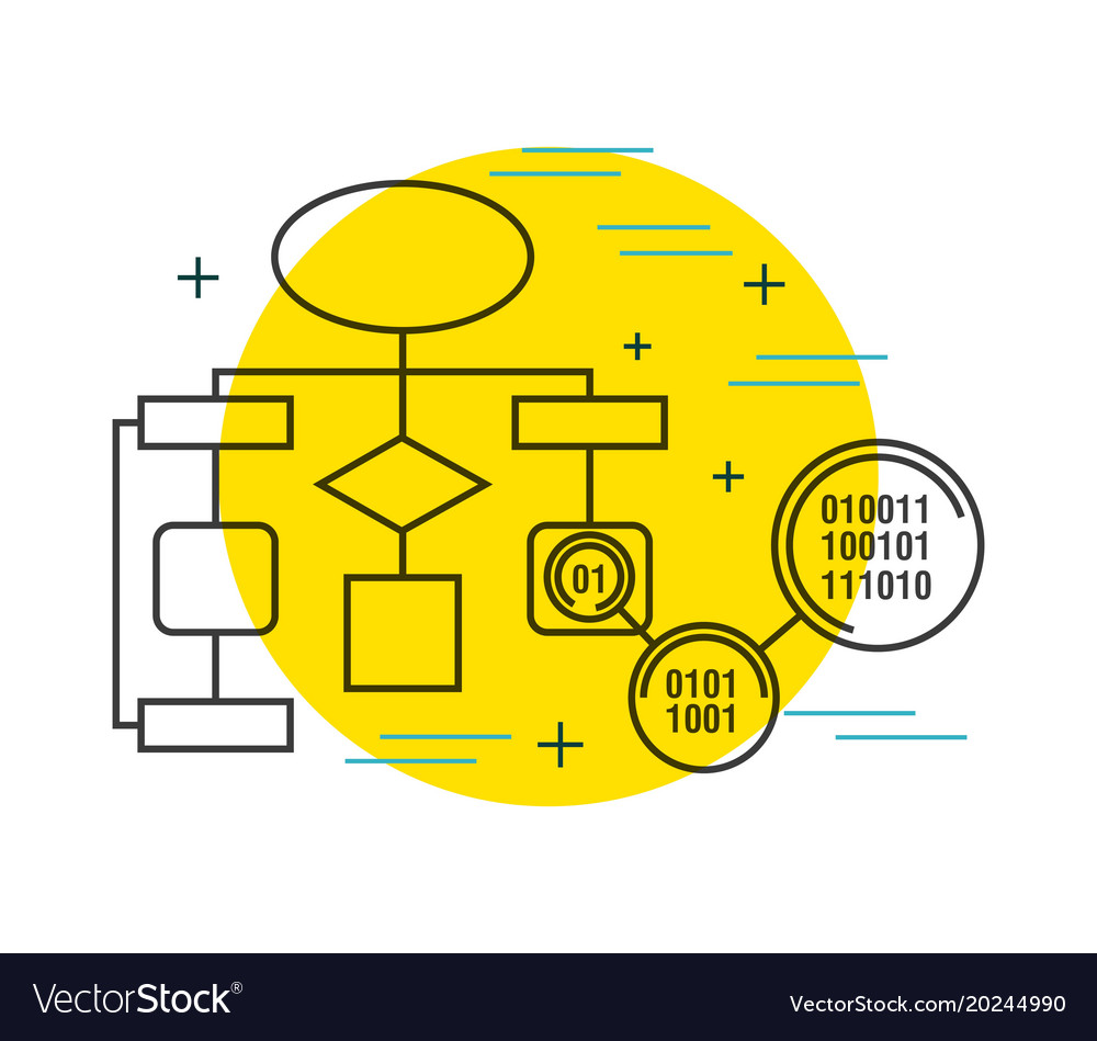 Data analytics code binary and network diagram Vector Image