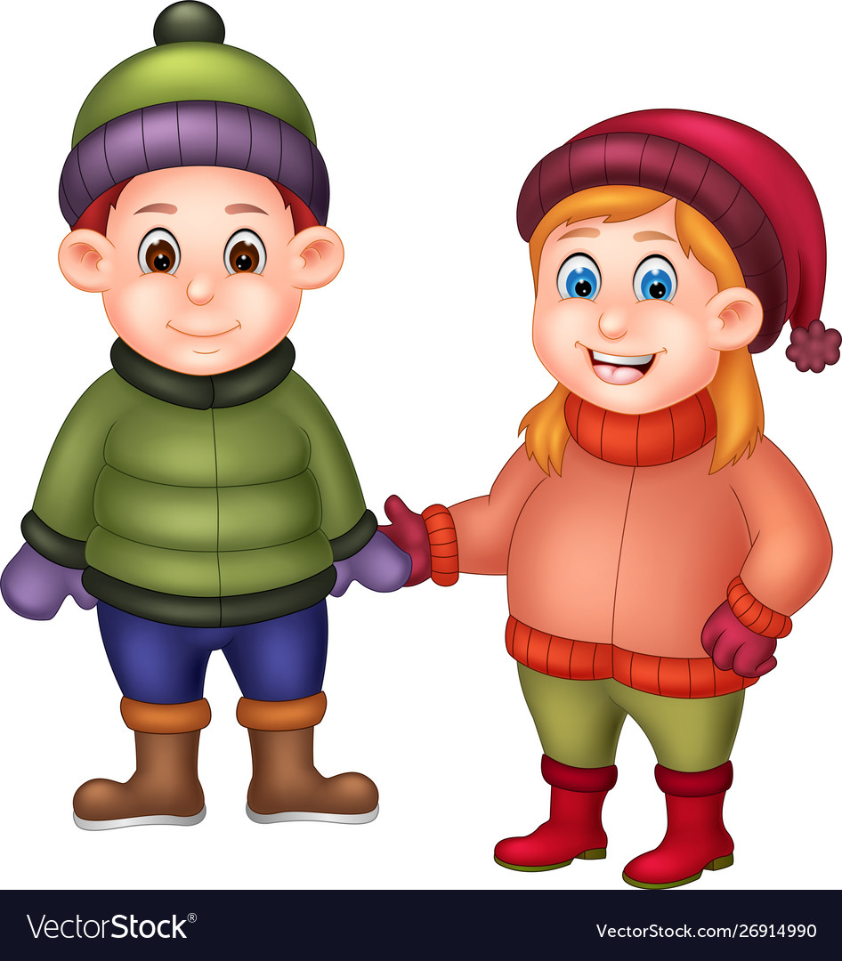 Funny boy and girl ersting jacket cartoon Vector Image