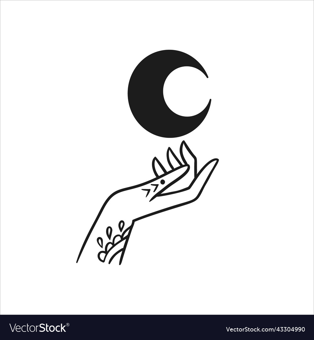 Moon mystical icon logo hands holding vector image Moon mystical icon logo hands holding