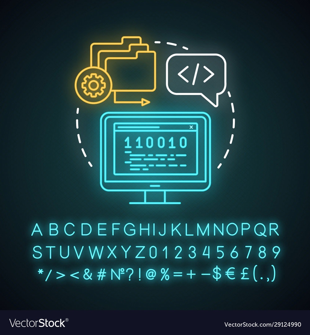 Programming environment neon light concept icon vector image Programming environment neon light concept icon